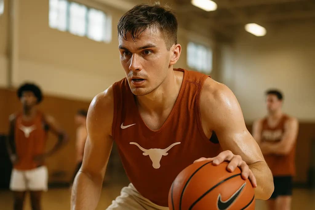 Matas Vokietaitis battling for position in the paint during a Texas basketball game