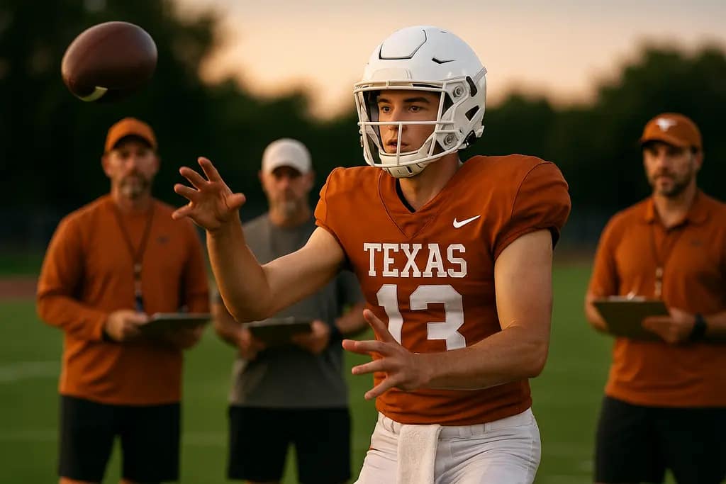 Texas 2026 Recruiting Class discussion at an Austin football practice field