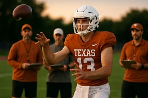 Texas 2026 Recruiting Class discussion at an Austin football practice field