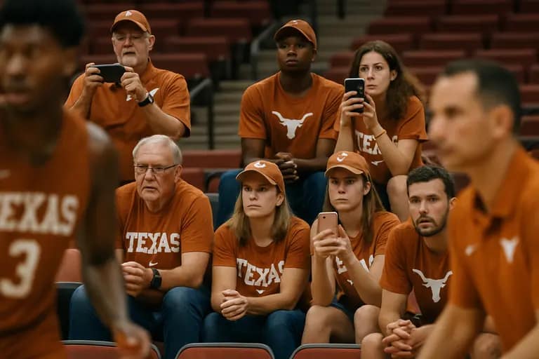 Fans watch Texas football warmups from the stands before kickoff