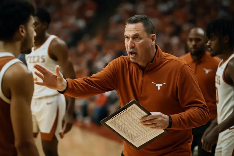 Texas players huddling near the sideline during a neutral-site tournament game